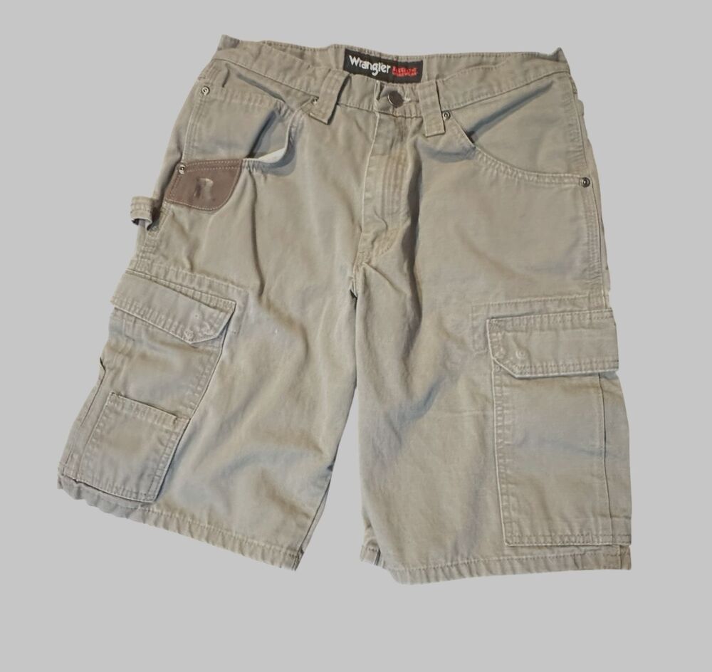 Wrangler Riggs Workwear Cargo Shorts Mens 30 Beige Ripstop Durable Workwear Tan